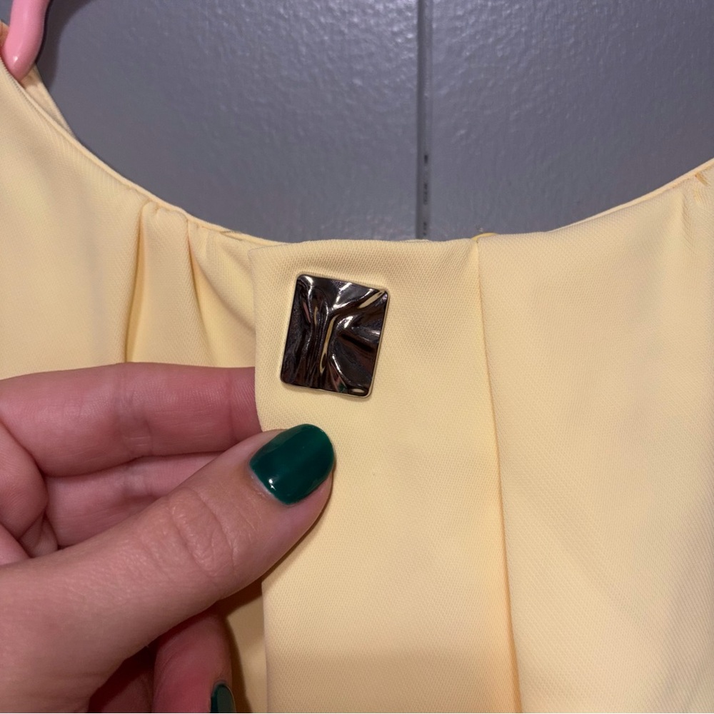 Zara Ruched Butter Yellow Sleeveless Midi Dress Medium NWT - Picture 9 of 10